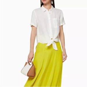 Theory Hekanina Linen White Button-Down Tie-Front Shirt Style K0403505  EUC